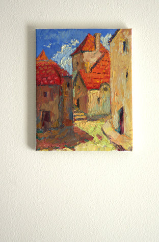 Corner in Prague, Red Roofs by Suren Nersisyan |  Side View of Artwork 