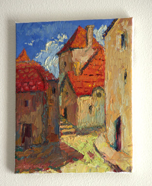Original art for sale at UGallery.com | Corner in Prague, Red Roofs by Suren Nersisyan | $450 | oil painting | 14' h x 11' w | photo 4