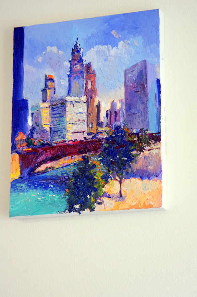 Chicago, Sunny Day (Wrigley Building) by Suren Nersisyan |  Side View of Artwork 