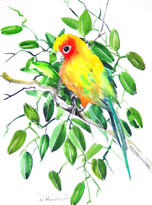 Original art for sale at UGallery.com | Sun Parakeet by Suren Nersisyan | $400 | watercolor painting | 22' h x 16' w | photo 1