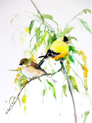 Original art for sale at UGallery.com | American Goldfinches by Suren Nersisyan | $325 | watercolor painting | 16' h x 12' w | photo 1