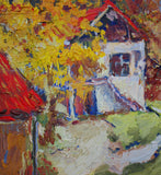 Original art for sale at UGallery.com | Yellow Fall Tree and Old Houses by Suren Nersisyan | $275 | oil painting | 12' h x 9' w | thumbnail 4