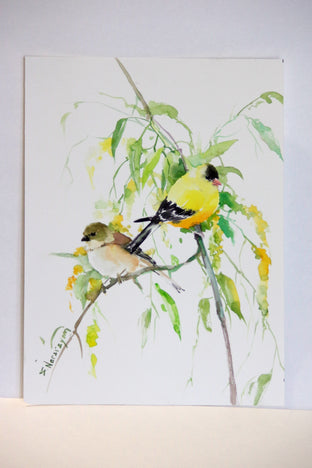 Original art for sale at UGallery.com | American Goldfinches by Suren Nersisyan | $325 | watercolor painting | 16' h x 12' w | photo 2