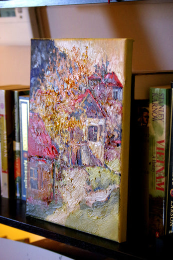 Yellow Fall Tree and Old Houses by Suren Nersisyan |  Side View of Artwork 