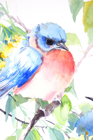 Original art for sale at UGallery.com | Bluebirds and Linden Tree by Suren Nersisyan | $300 | watercolor painting | 16' h x 12' w | photo 2