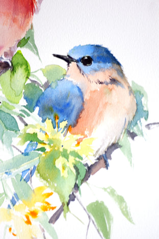 Original art for sale at UGallery.com | Bluebirds and Linden Tree by Suren Nersisyan | $300 | watercolor painting | 16' h x 12' w | photo 3