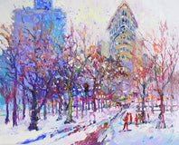 Original art for sale at UGallery.com | Winter (New York, Flatiron Building) by Suren Nersisyan | $1,675 | oil painting | 24' h x 30' w | thumbnail 1