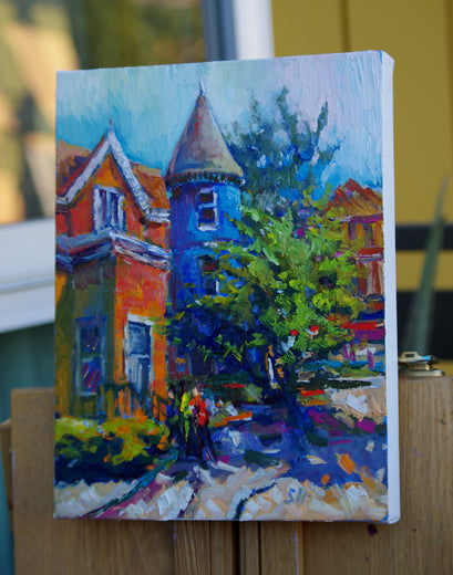 Blue Morning (Houses in Washington DC) by Suren Nersisyan |  Side View of Artwork 
