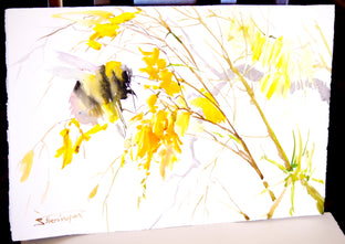 Bumblebee and Yellow Flowers by Suren Nersisyan |  Side View of Artwork 