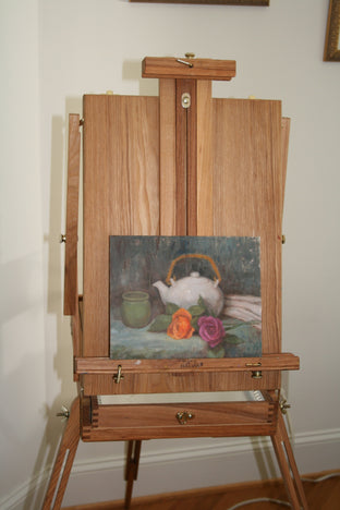 Original art for sale at UGallery.com | Teapot and Roses by Lisa Nielsen | $325 | oil painting | 8' h x 10' w | photo 3