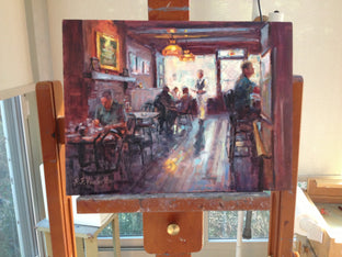 Original art for sale at UGallery.com | Waiting at the Blue Parrot by Faye Vander Veer | $1,850 | oil painting | 12' h x 16' w | photo 4