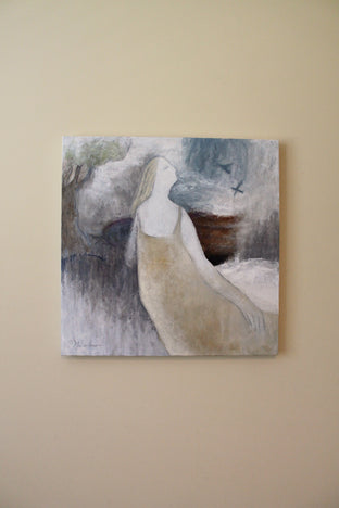 Original art for sale at UGallery.com | Woman with Blue Birds by Naoko Paluszak | $1,625 | oil painting | 24' h x 24' w | photo 3