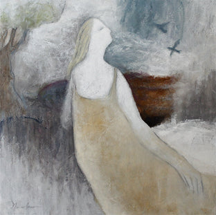 Original art for sale at UGallery.com | Woman with Blue Birds by Naoko Paluszak | $1,625 | oil painting | 24' h x 24' w | photo 1
