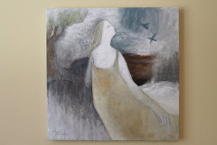 Original art for sale at UGallery.com | Woman with Blue Birds by Naoko Paluszak | $1,625 | oil painting | 24' h x 24' w | photo 2