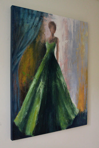 The Girl in the Green Dress by Naoko Paluszak |  Side View of Artwork 