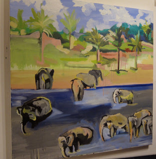 Original art for sale at UGallery.com | Celebration Of ElephantsPart II by Colette Wirz Nauke | $1,675 | acrylic painting | 36' h x 36' w | photo 3