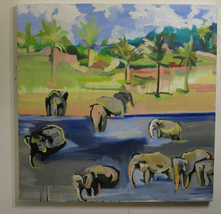 Original art for sale at UGallery.com | Celebration Of ElephantsPart II by Colette Wirz Nauke | $1,675 | acrylic painting | 36' h x 36' w | photo 2