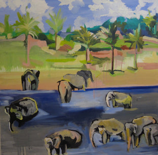 Original art for sale at UGallery.com | Celebration Of ElephantsPart II by Colette Wirz Nauke | $1,675 | acrylic painting | 36' h x 36' w | photo 4