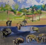 Original art for sale at UGallery.com | Celebration Of ElephantsPart II by Colette Wirz Nauke | $1,675 | acrylic painting | 36' h x 36' w | thumbnail 1