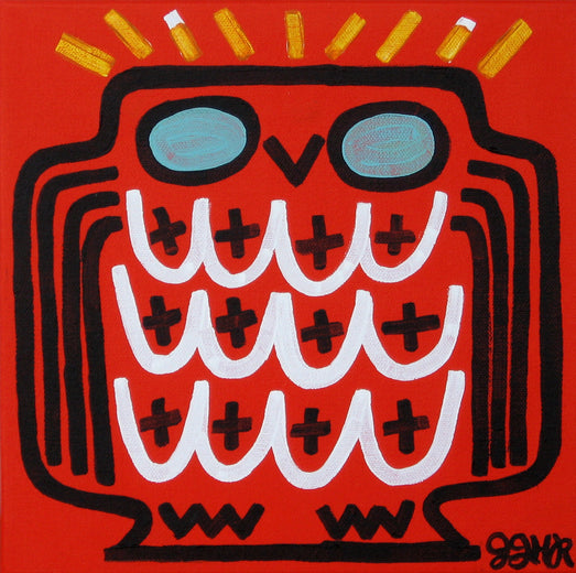 Red Owl with Cross Feathers by Jessica JH Roller |  Artwork Main Image 