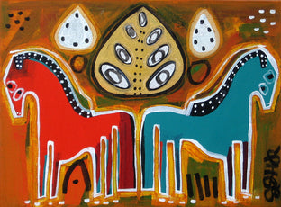 Original art for sale at UGallery.com | Two Ponies and the Cottonwood by Jessica JH Roller | $325 | acrylic painting | 9' h x 12' w | photo 1
