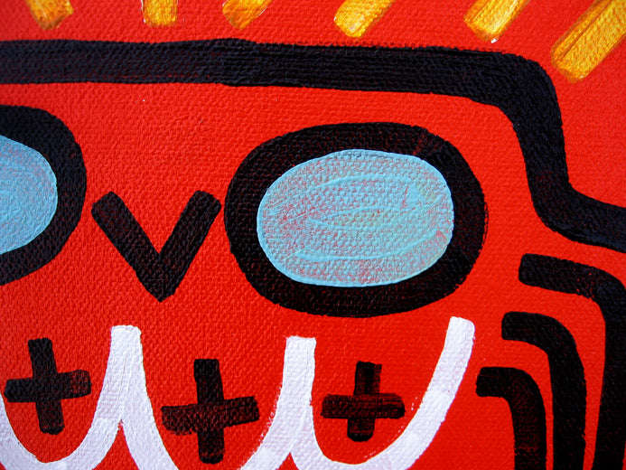 Red Owl with Cross Feathers by Jessica JH Roller |   Closeup View of Artwork 