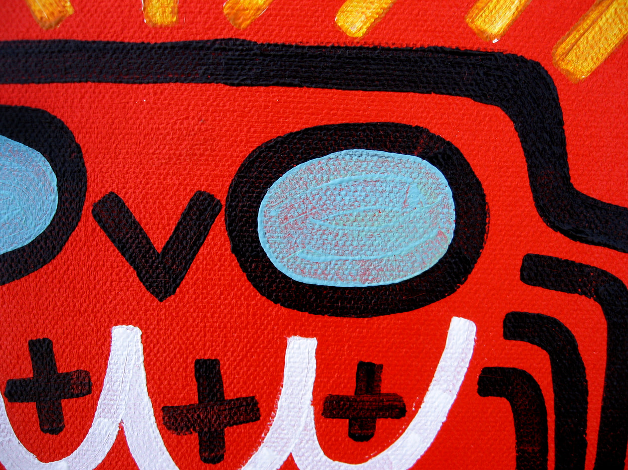 Red Owl with Cross Feathers by Jessica JH Roller |  Closeup View of Artwork 