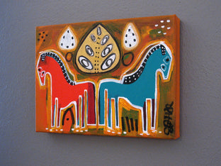 Original art for sale at UGallery.com | Two Ponies and the Cottonwood by Jessica JH Roller | $325 | acrylic painting | 9' h x 12' w | photo 3