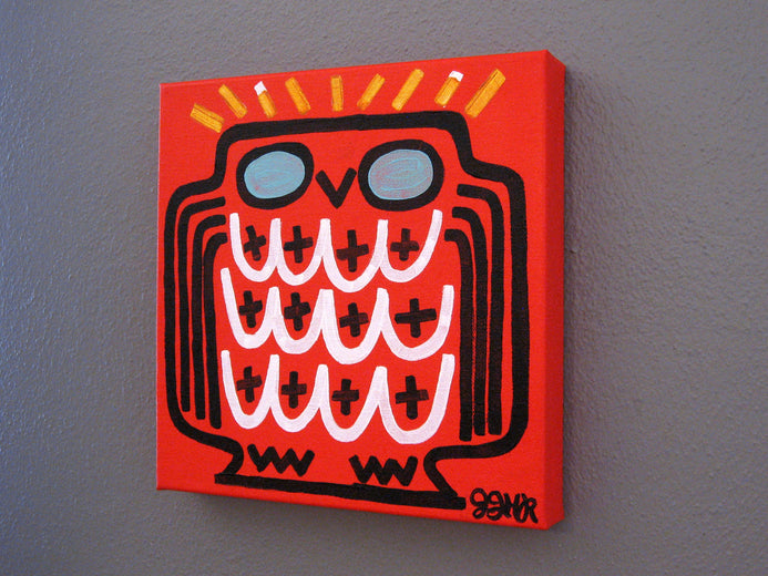 Red Owl with Cross Feathers by Jessica JH Roller |  Context View of Artwork 