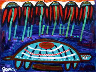 Original art for sale at UGallery.com | July Turtle by Jessica JH Roller | $370 | acrylic painting | 12' h x 16' w | photo 1