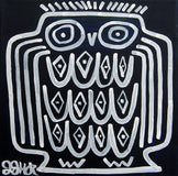 Original art for sale at UGallery.com | Owl on Dark Blue by Jessica JH Roller | $300 | acrylic painting | 12' h x 12' w | thumbnail 1