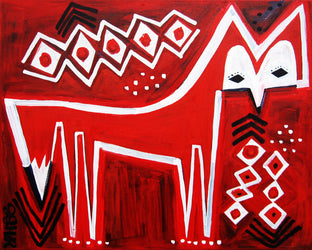Original art for sale at UGallery.com | Red Fox on Red by Jessica JH Roller | $475 | acrylic painting | 16' h x 20' w | photo 1