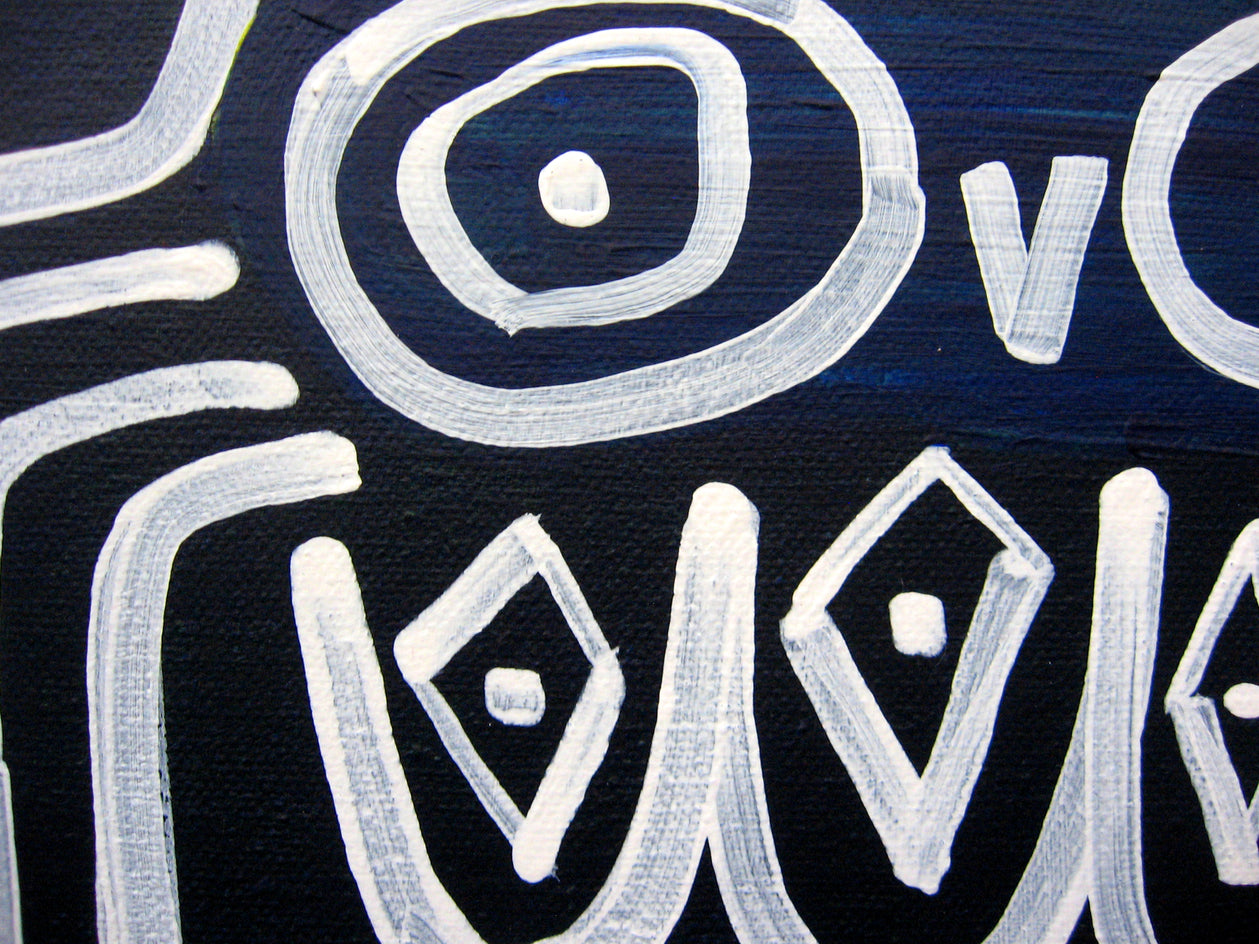 Owl on Dark Blue by Jessica JH Roller |  Closeup View of Artwork 