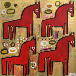 Original art for sale at UGallery.com | Four Horses by Jessica JH Roller | $575 | acrylic painting | 18' h x 18' w | photo 1