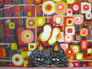 Cat and Butterflies by Natasha Tayles |   Closeup View of Artwork 