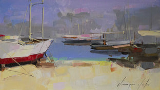 Boats on the Beach by Vahe Yeremyan |  Side View of Artwork 