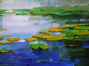 Original art for sale at UGallery.com | Waterlilies Green Reflections by Vahe Yeremyan | $425 | oil painting | 10' h x 23' w | photo 3