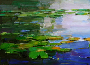 Original art for sale at UGallery.com | Waterlilies Green Reflections by Vahe Yeremyan | $425 | oil painting | 10' h x 23' w | photo 4