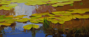 Original art for sale at UGallery.com | Morning Sunlight on Fall Lily Pond by Vahe Yeremyan | $575 | oil painting | 8' h x 30' w | photo 3