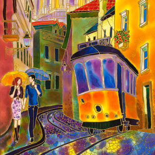 Original art for sale at UGallery.com | Sun After the Rain, Street in Lisbon, Portugal by Yelena Sidorova | $1,275 | mixed media artwork | 36' h x 18' w | photo 4