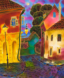 Original art for sale at UGallery.com | Cozy Street, Prague by Yelena Sidorova | $725 | mixed media artwork | 24' h x 20' w | thumbnail 1