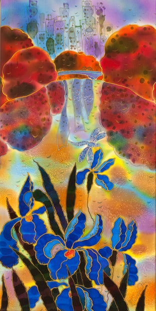 Original art for sale at UGallery.com | Central Park New York, Irises by Yelena Sidorova | $500 | mixed media artwork | 24' h x 12' w | photo 1