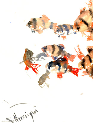 Original art for sale at UGallery.com | Tiger Barbs, Aquarium Fish by Suren Nersisyan | $250 | watercolor painting | 10' h x 14' w | photo 3