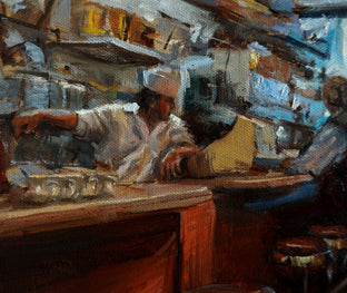 Original art for sale at UGallery.com | New York City Cafe by Jonelle Summerfield | $350 | oil painting | 9' h x 11' w | photo 3