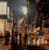 Original art for sale at UGallery.com | Rainy Night in Manhattan by Jonelle Summerfield | $400 | oil painting | 12' h x 12' w | thumbnail 1