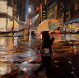 Original art for sale at UGallery.com | Rainy Night in Manhattan III by Jonelle Summerfield | $500 | oil painting | 12' h x 12' w | thumbnail 1
