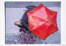 Original art for sale at UGallery.com | Red Umbrella In Paris by Warren Keating | $550 | oil painting | 11' h x 14' w | thumbnail 4