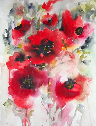 Original art for sale at UGallery.com | Poppies en Masse V by Karin Johannesson | $350 | watercolor painting | 15' h x 11' w | photo 1