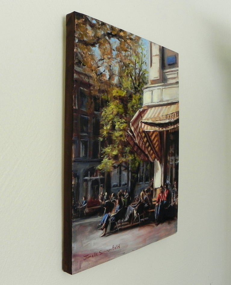 Sidewalk Cafe in Paris by Jonelle Summerfield |  Side View of Artwork 