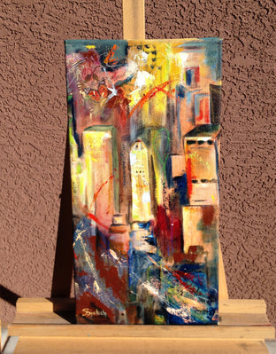 Original art for sale at UGallery.com | Skyline VI by Sharon Sieben | $525 | mixed media artwork | 24' h x 12' w | photo 3